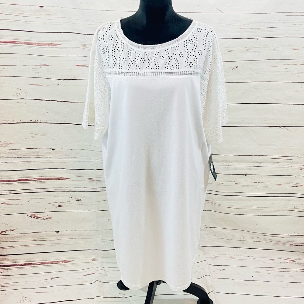 Lauren Ralph Lauren  T-Shirt Dress Women's XL White Eyelet Cotton‎ .